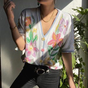 Vintage | Floral Embroidered Knit Sweater